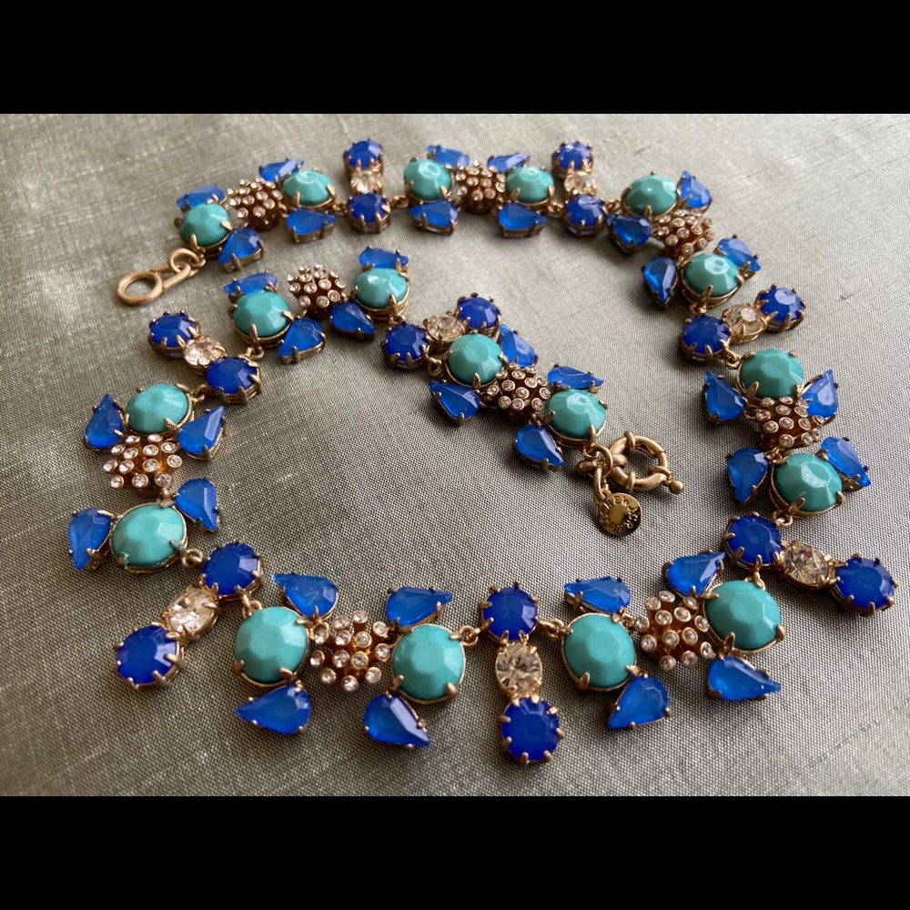 J. Crew Blue and Turquoise Crystal Statement Necklace